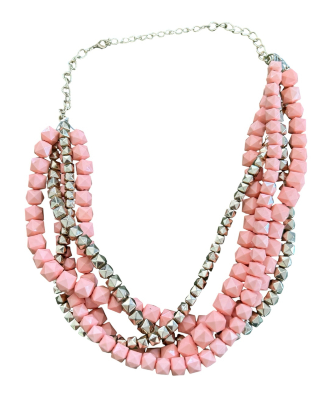 Pink Silver Beaded Statement Woman’s Necklace
